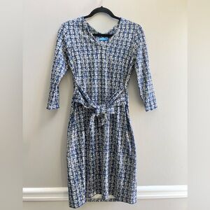 J.McLaughlin Aya Floral Tie-Waist Dress Women's Size XS Catalina Stretch Blue